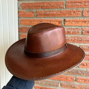Rich Brown Leather Aussie Style  Western Hat with Stetson Pin